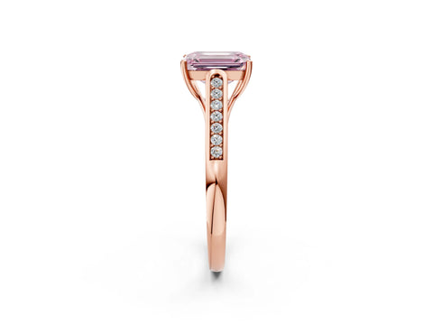 Rose gold Fancy Pink Emerald Cut Solitaire Cathedral Diamond Engagement Ring with Channel-Set Band and Four-Prong Setting_5