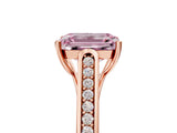Rose gold Fancy Pink Emerald Cut Solitaire Cathedral Diamond Engagement Ring with Channel-Set Band and Four-Prong Setting_8