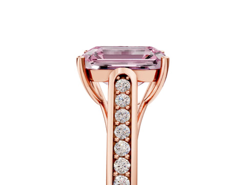 Rose gold Fancy Pink Emerald Cut Solitaire Cathedral Diamond Engagement Ring with Channel-Set Band and Four-Prong Setting_8