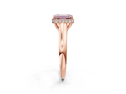 Rose gold Fancy Pink Emerald Cut Solitaire Diamond Engagement Ring with Four-Prong Setting and Tapered Band_2
