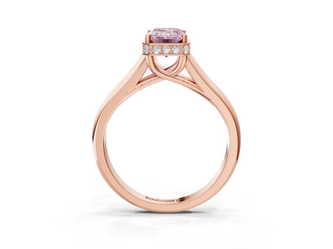 Rose gold Fancy Pink Emerald Cut Solitaire Diamond Engagement Ring with Four-Prong Setting and Tapered Band_3