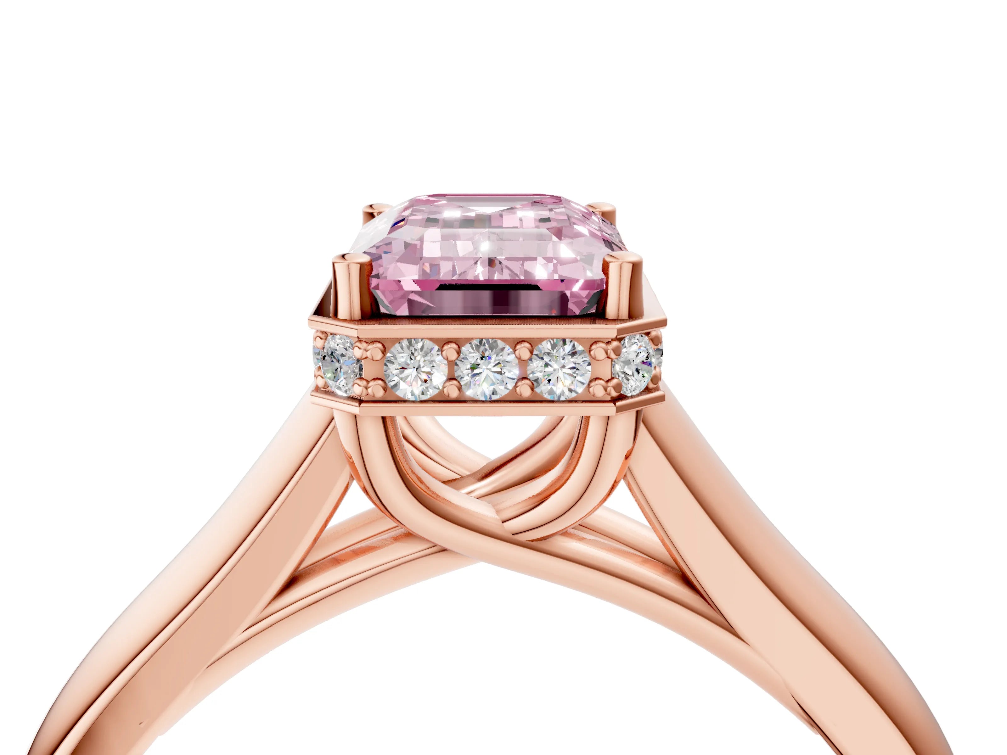 Rose gold Fancy Pink Emerald Cut Solitaire Diamond Engagement Ring with Four-Prong Setting and Tapered Band_4