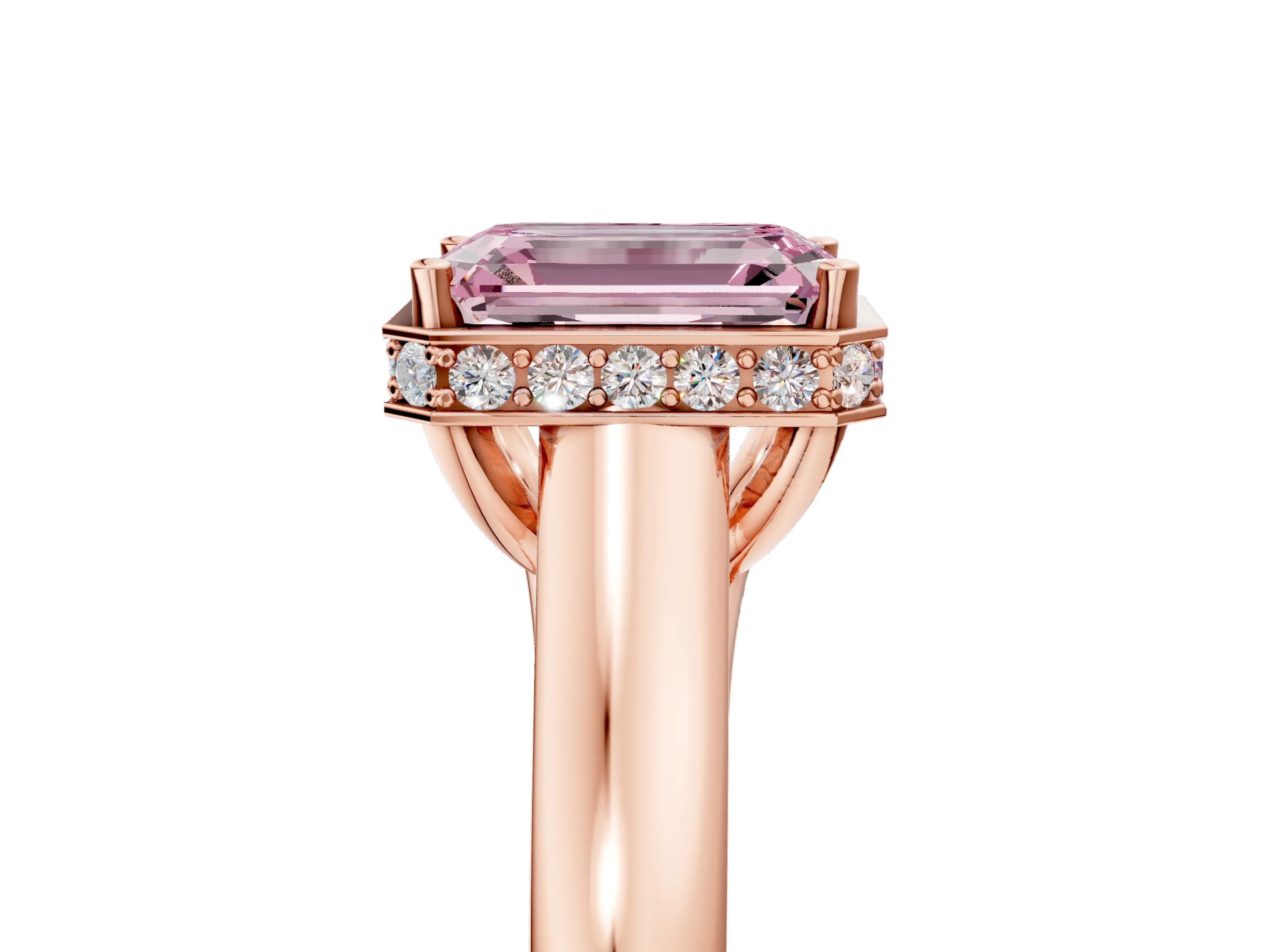 Rose gold Fancy Pink Emerald Cut Solitaire Diamond Engagement Ring with Four-Prong Setting and Tapered Band_5