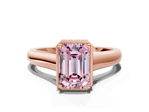 Rose gold Fancy Pink Emerald Cut Solitaire Diamond Engagement Ring with Four-Prong Setting and Tapered Band