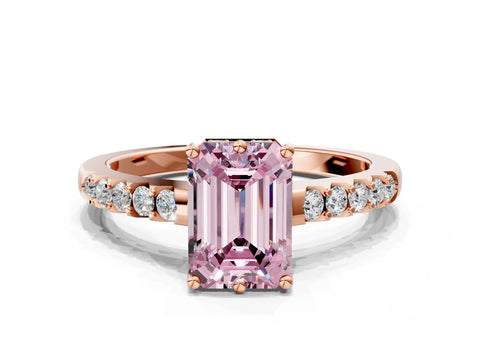 Rose gold Fancy Pink Emerald Cut Solitaire Diamond Engagement Ring with Pavé Band and Six-Prong Setting_12