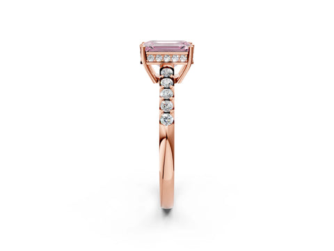 Rose gold Fancy Pink Emerald Cut Solitaire Diamond Engagement Ring with Pavé Band and Six-Prong Setting_14
