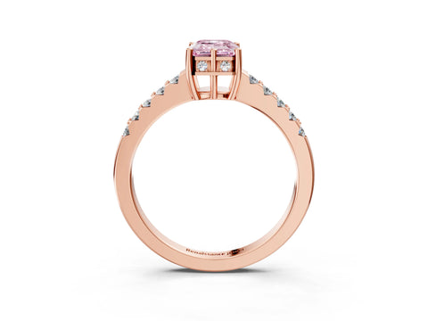 Rose gold Fancy Pink Emerald Cut Solitaire Diamond Engagement Ring with Pavé Band and Six-Prong Setting_15