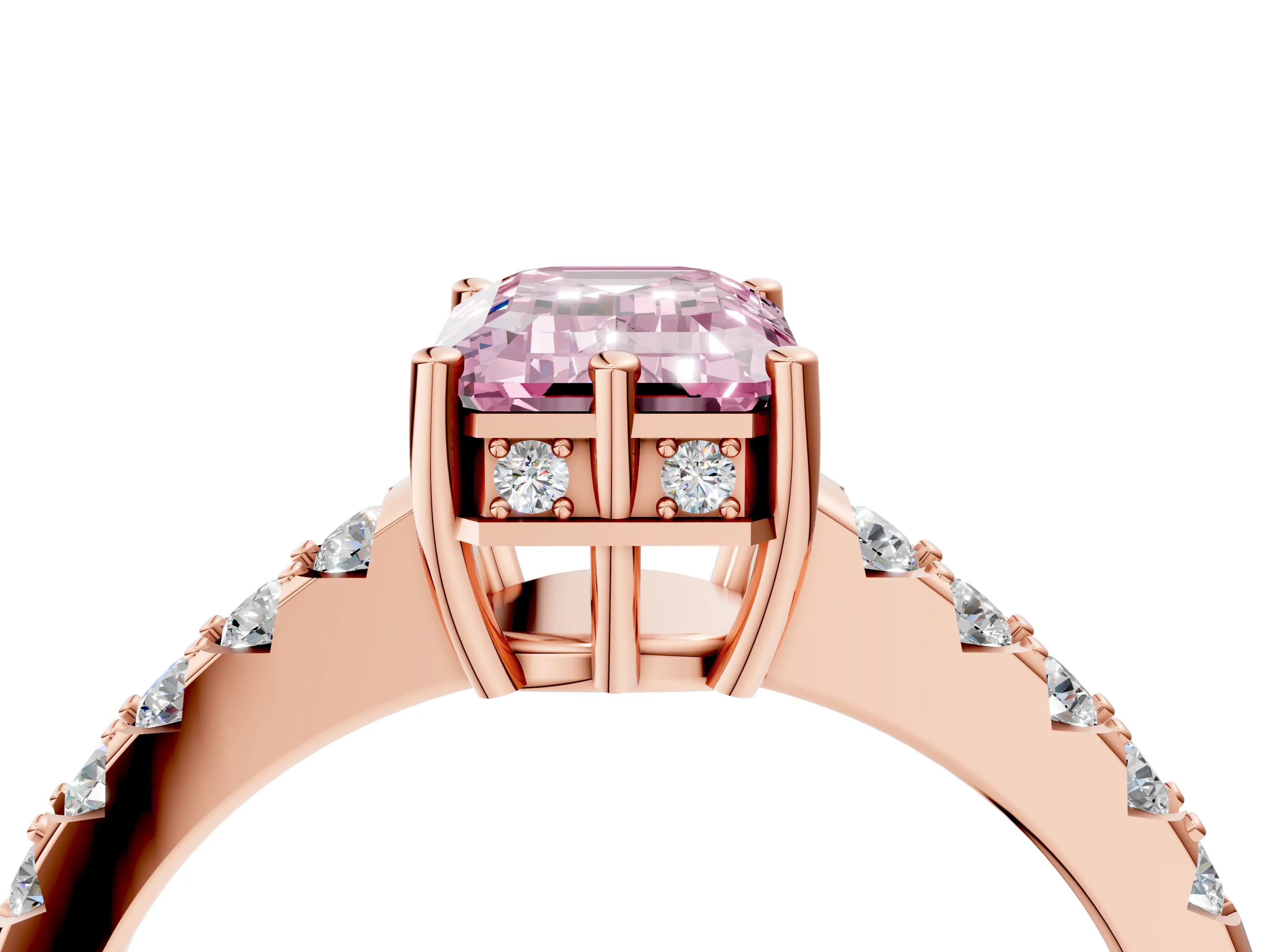 Rose gold Fancy Pink Emerald Cut Solitaire Diamond Engagement Ring with Pavé Band and Six-Prong Setting_16