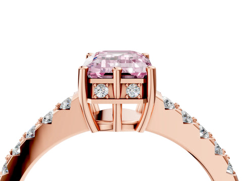 Rose gold Fancy Pink Emerald Cut Solitaire Diamond Engagement Ring with Pavé Band and Six-Prong Setting_16