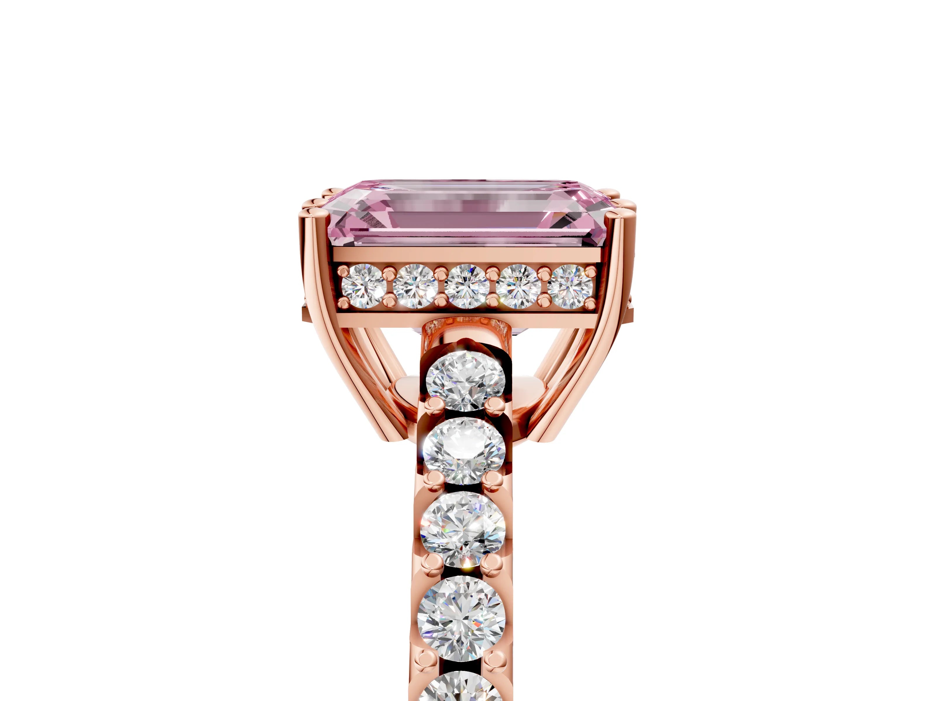 Rose gold Fancy Pink Emerald Cut Solitaire Diamond Engagement Ring with Pavé Band and Six-Prong Setting_17