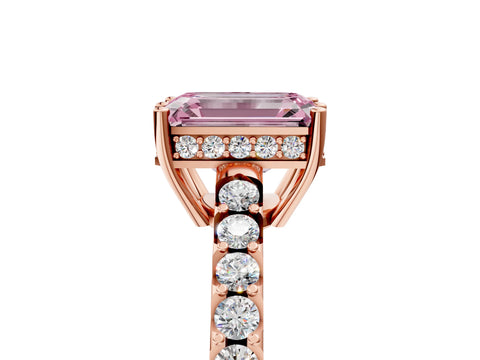 Rose gold Fancy Pink Emerald Cut Solitaire Diamond Engagement Ring with Pavé Band and Six-Prong Setting_17