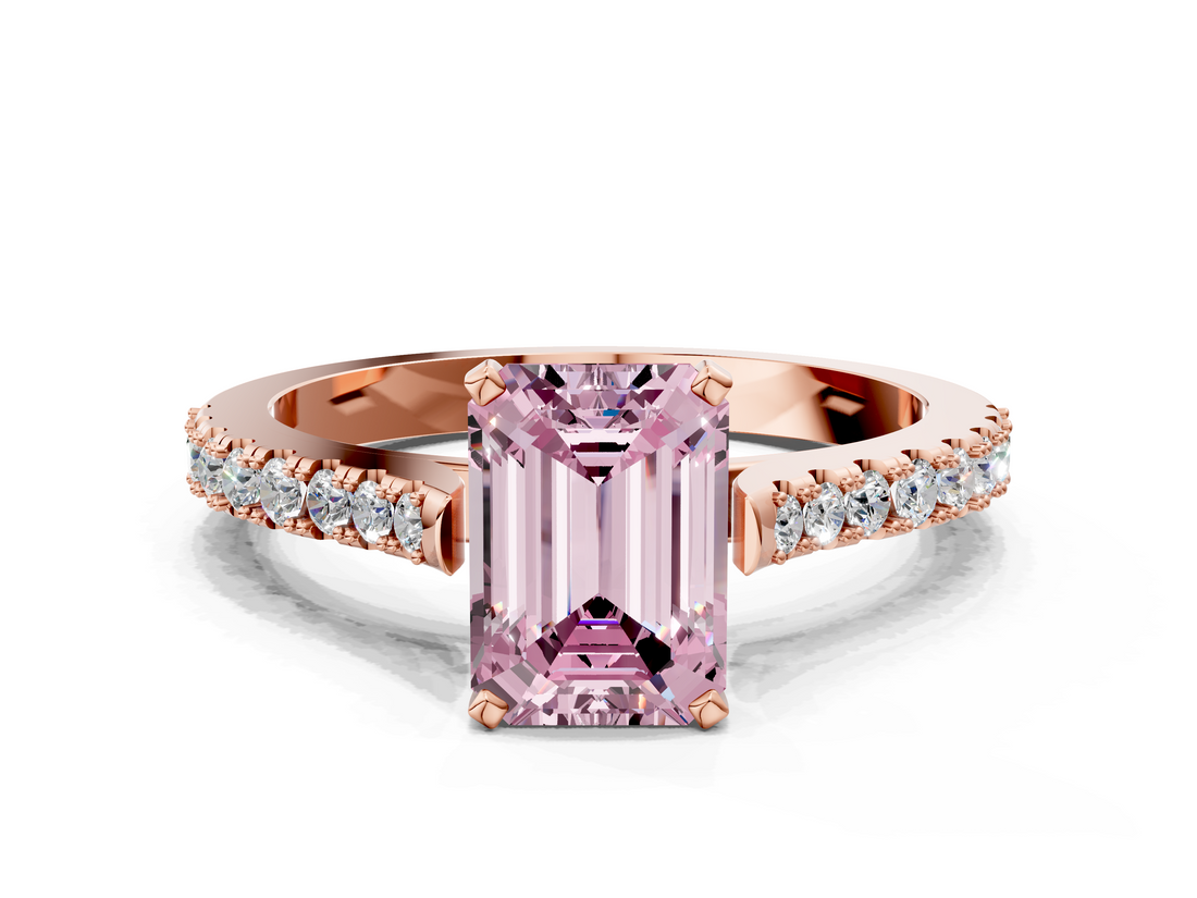 Rose gold Fancy Pink Emerald  Cut Solitaire Diamond Engagement Ring with Pave Band and Four-Prong Setting_180