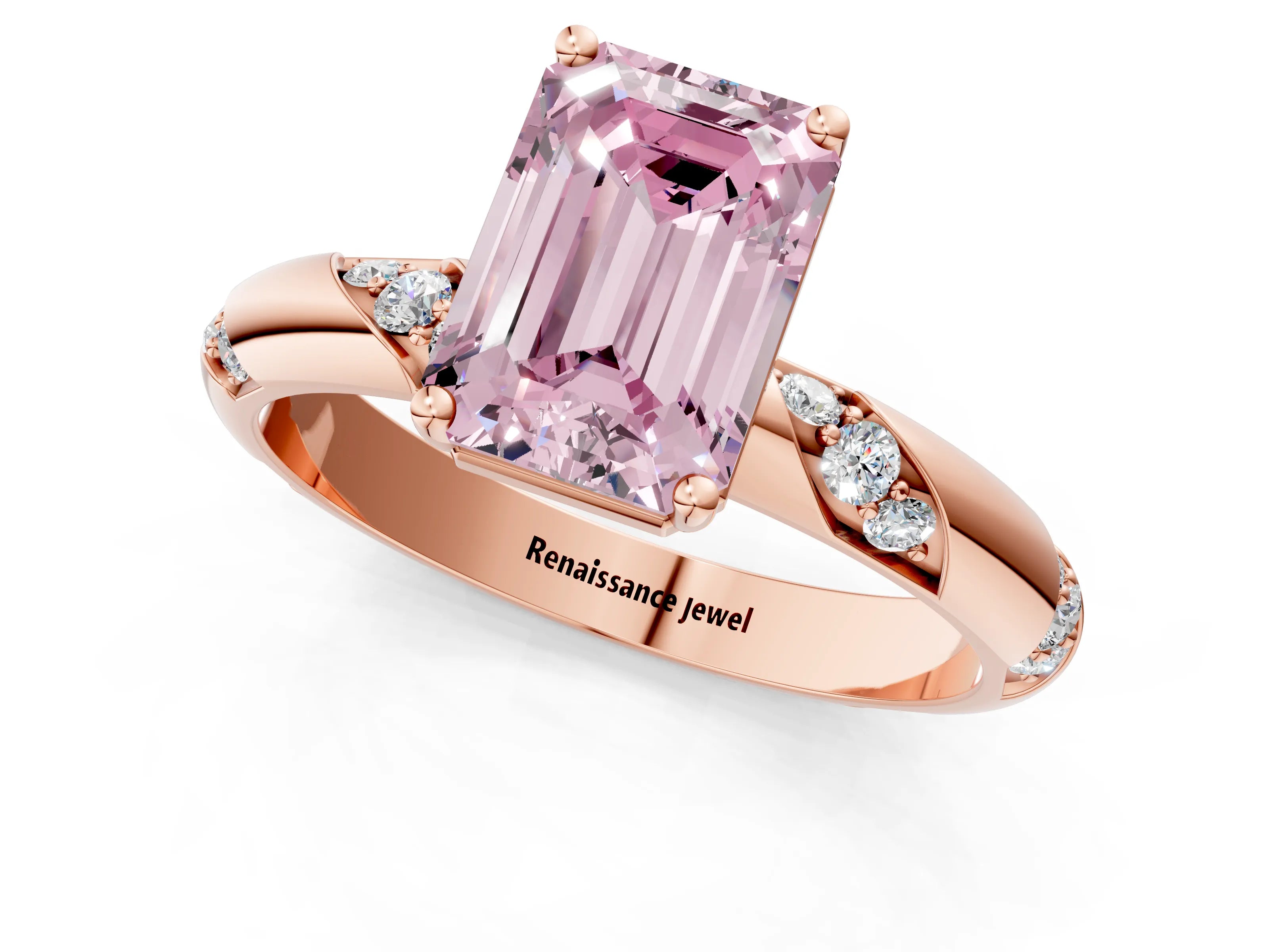 Rose gold Fancy Pink Emerald Cut Solitaire Diamond Engagement Ring with Twisted Pave Band and Four-Prong Setting_4
