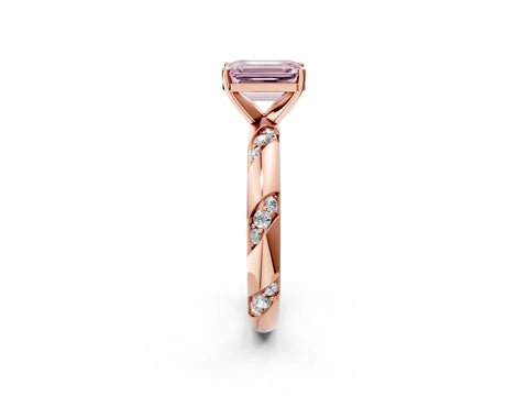Rose gold Fancy Pink Emerald Cut Solitaire Diamond Engagement Ring with Twisted Pave Band and Four-Prong Setting_5