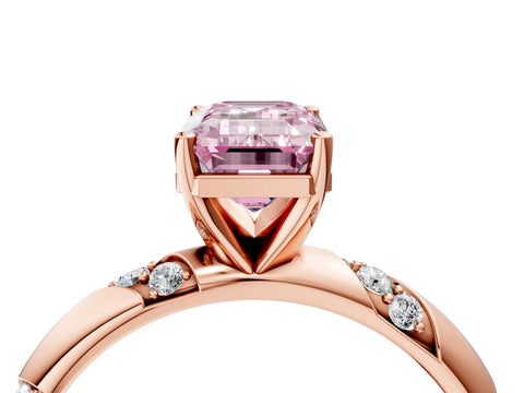 Rose gold Fancy Pink Emerald Cut Solitaire Diamond Engagement Ring with Twisted Pave Band and Four-Prong Setting_7