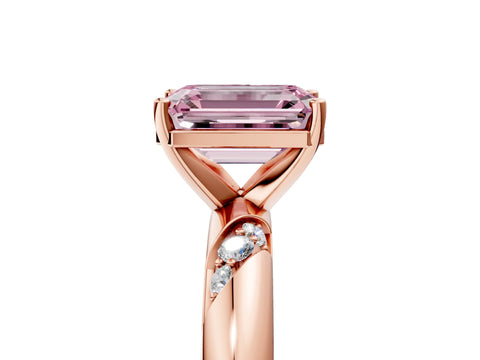 Rose gold Fancy Pink Emerald Cut Solitaire Diamond Engagement Ring with Twisted Pave Band and Four-Prong Setting_8