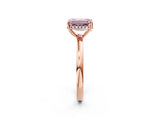 Rose gold Fancy Pink Emerald Cut Solitaire Diamond Ring with Prong Setting and Plain Band_2