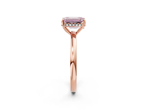 Rose gold Fancy Pink Emerald Cut Solitaire Diamond Ring with Prong Setting and Plain Band_2