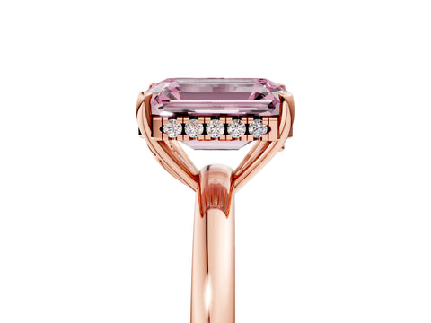 Rose gold Fancy Pink Emerald Cut Solitaire Diamond Ring with Prong Setting and Plain Band_5