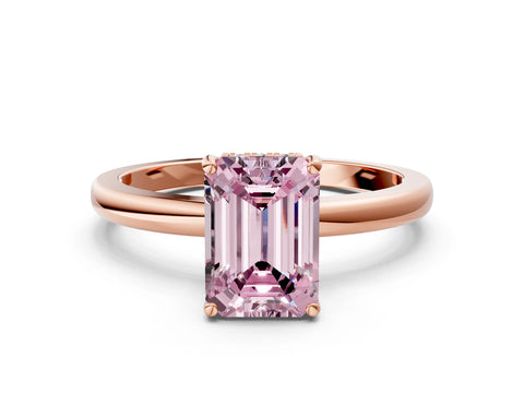 Rose gold Fancy Pink Emerald Cut Solitaire Diamond Ring with Prong Setting and Plain Band