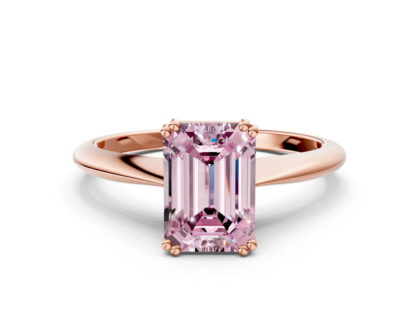 Rose gold Fancy Pink Emerald Cut Solitaire Diamond Ring with Six-Prong Setting and Classic Band