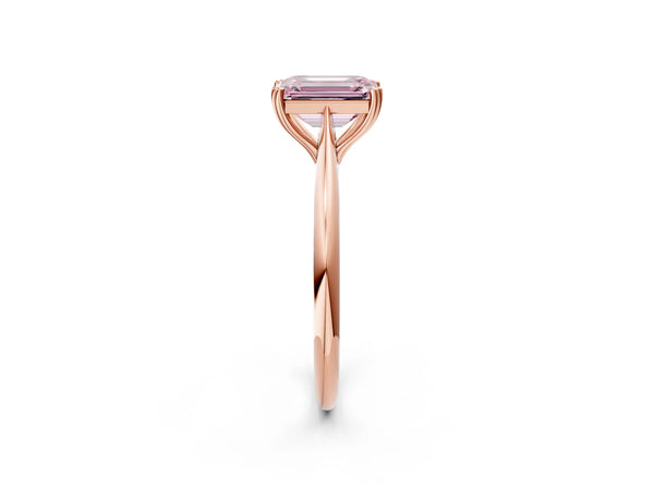 Rose gold Fancy Pink Emerald Cut Solitaire Diamond Ring with Six-Prong Setting and Classic Band