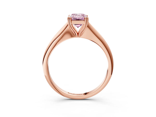 Rose gold Fancy Pink Emerald Cut Solitaire Diamond Ring with Six-Prong Setting and Classic Band