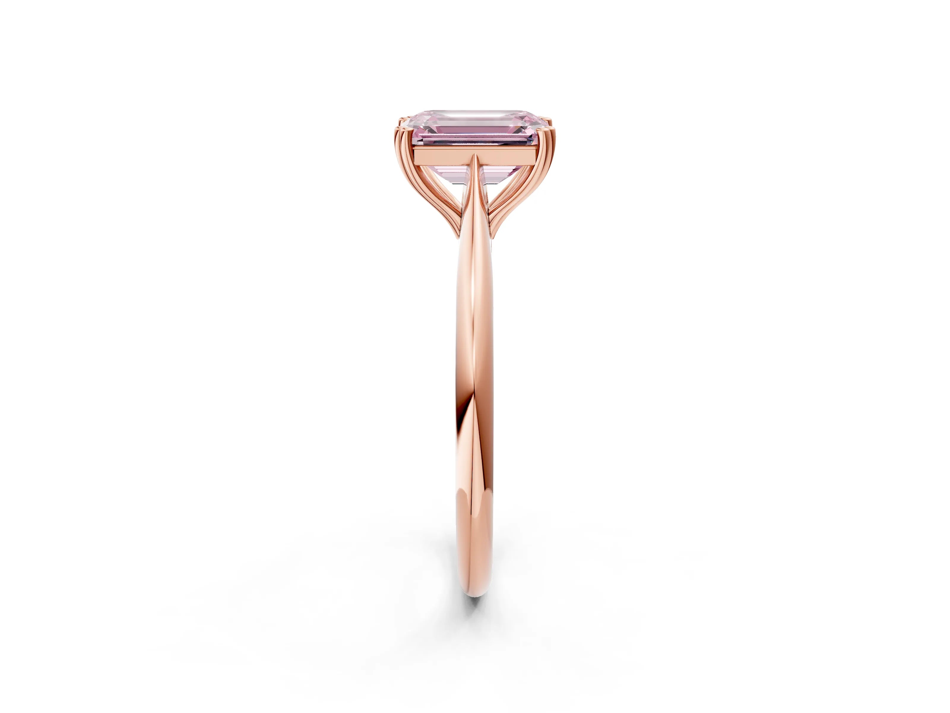 Rose gold Fancy Pink Emerald Cut Solitaire Diamond Ring with Six-Prong Setting and Classic Band_2