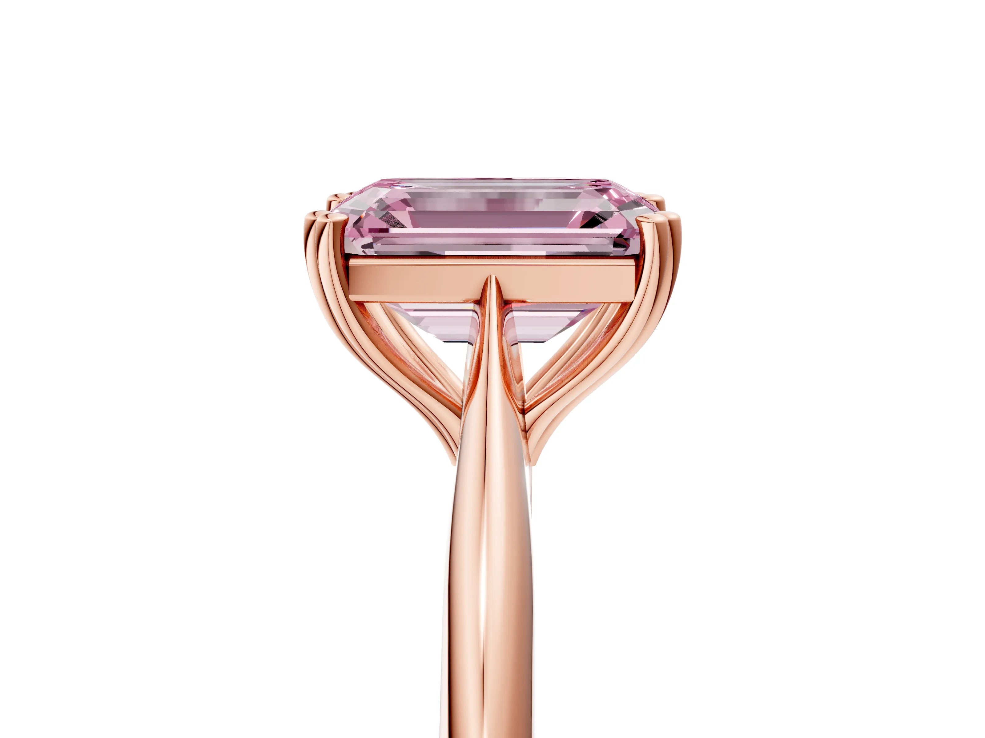 Rose gold Fancy Pink Emerald Cut Solitaire Diamond Ring with Six-Prong Setting and Classic Band_5