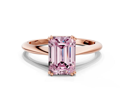 Rose gold Fancy Pink Emerald Cut Solitaire Diamond Ring with Six-Prong Setting and Classic Band