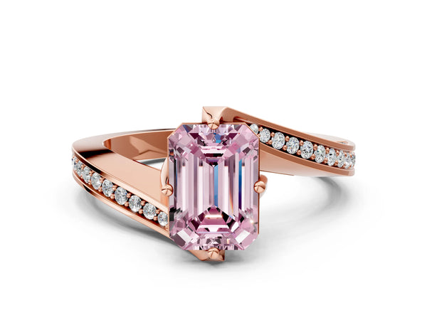 Rose Gold Emerald Cut Swirl Bypass Pave Engagement Ring Setting for Fancy Pink Center