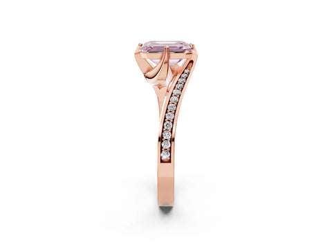 Rose gold Fancy Pink Emerald Cut Solitaire Diamond Twist Band with Pavé Setting and Four-Prong Setting_2