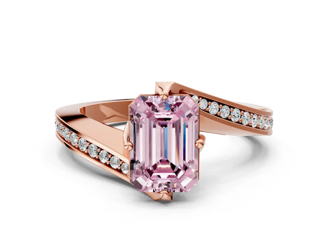 Rose gold Fancy Pink Emerald Cut Solitaire Diamond Twist Band with Pavé Setting and Four-Prong Setting