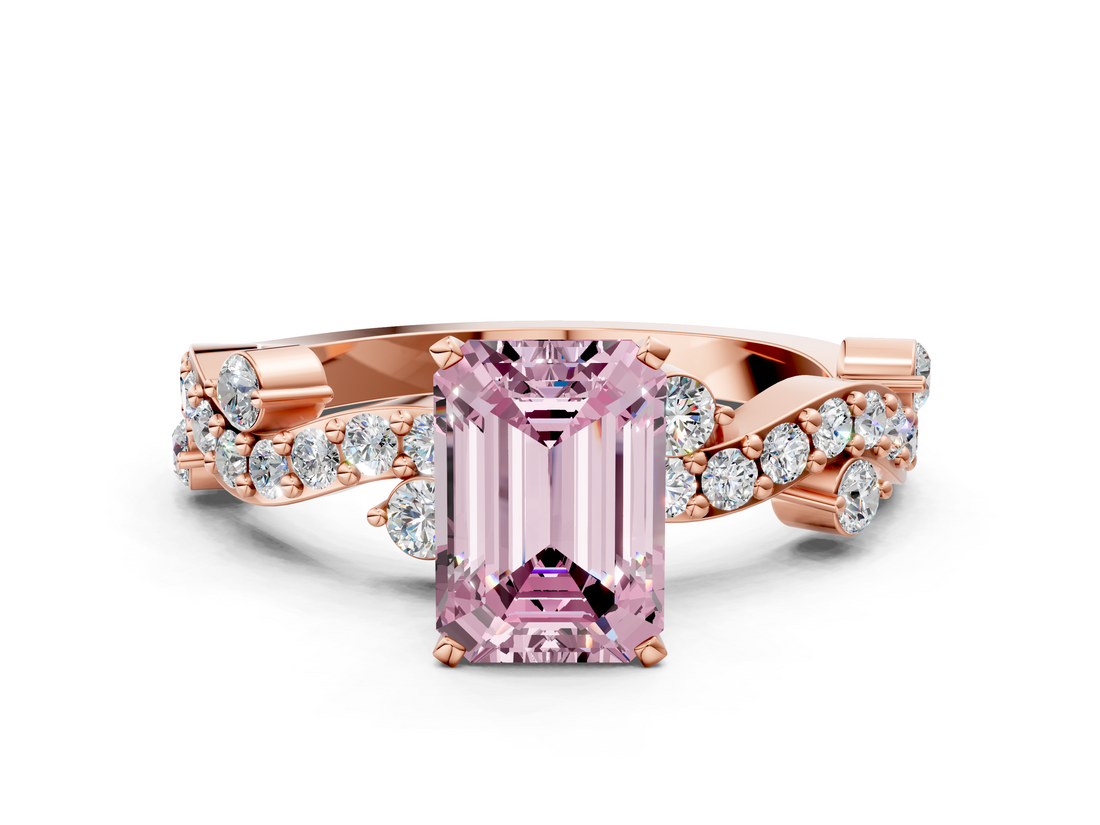 Rose gold Fancy Pink Emerald  Cut Solitaire Diamond Twisted Band with Pave Setting_42