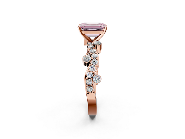 Rose gold Fancy Pink Emerald  Cut Solitaire Diamond Twisted Band with Pave Setting