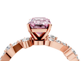 Rose gold Fancy Pink Emerald  Cut Solitaire Diamond Twisted Band with Pave Setting_46