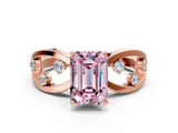 Rose gold Fancy Pink Emerald  Cut Solitaire Diamond with Side Stones on Criss-Cross Band and Four-Prong Setting_3