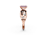 Rose gold Fancy Pink Emerald  Cut Solitaire Diamond with Side Stones on Criss-Cross Band and Four-Prong Setting_5