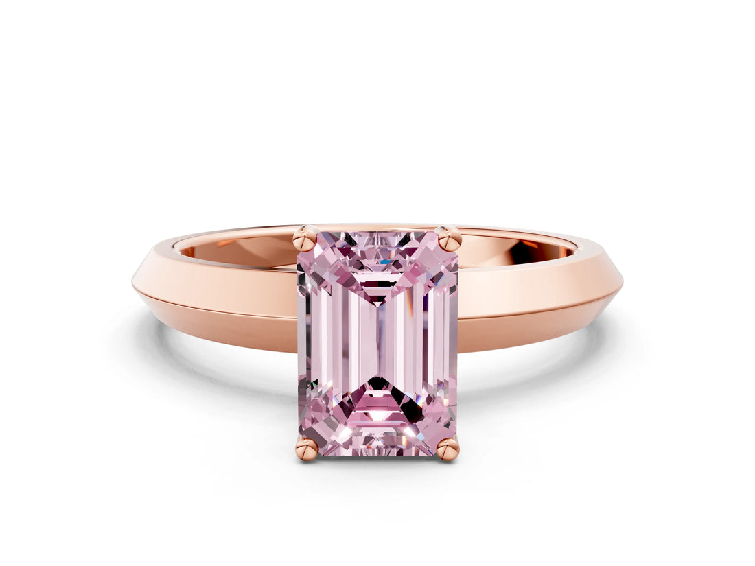 Rose gold Fancy Pink Emerald  Cut Solitaire Engagement Ring with Flat Band and Four-Prong Setting