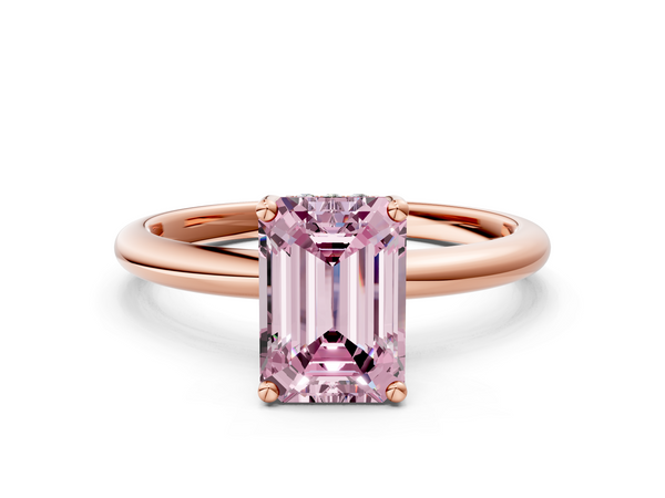 Rose gold Fancy Pink Emerald  Cut Solitaire Engagement Ring with Four-Prong Setting and Classic Band