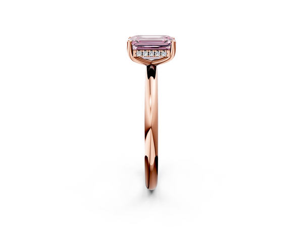 Rose gold Fancy Pink Emerald  Cut Solitaire Engagement Ring with Four-Prong Setting and Classic Band