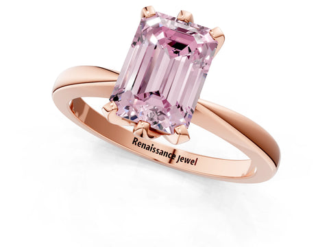 Rose gold Fancy Pink Emerald Cut Solitaire Engagement Ring with Six-Prong Setting and Tapered Band_1