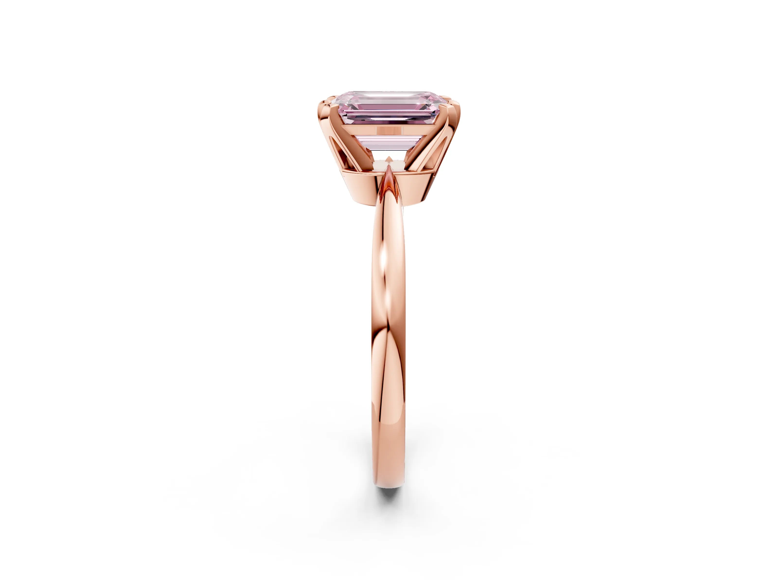 Rose gold Fancy Pink Emerald Cut Solitaire Engagement Ring with Six-Prong Setting and Tapered Band_2
