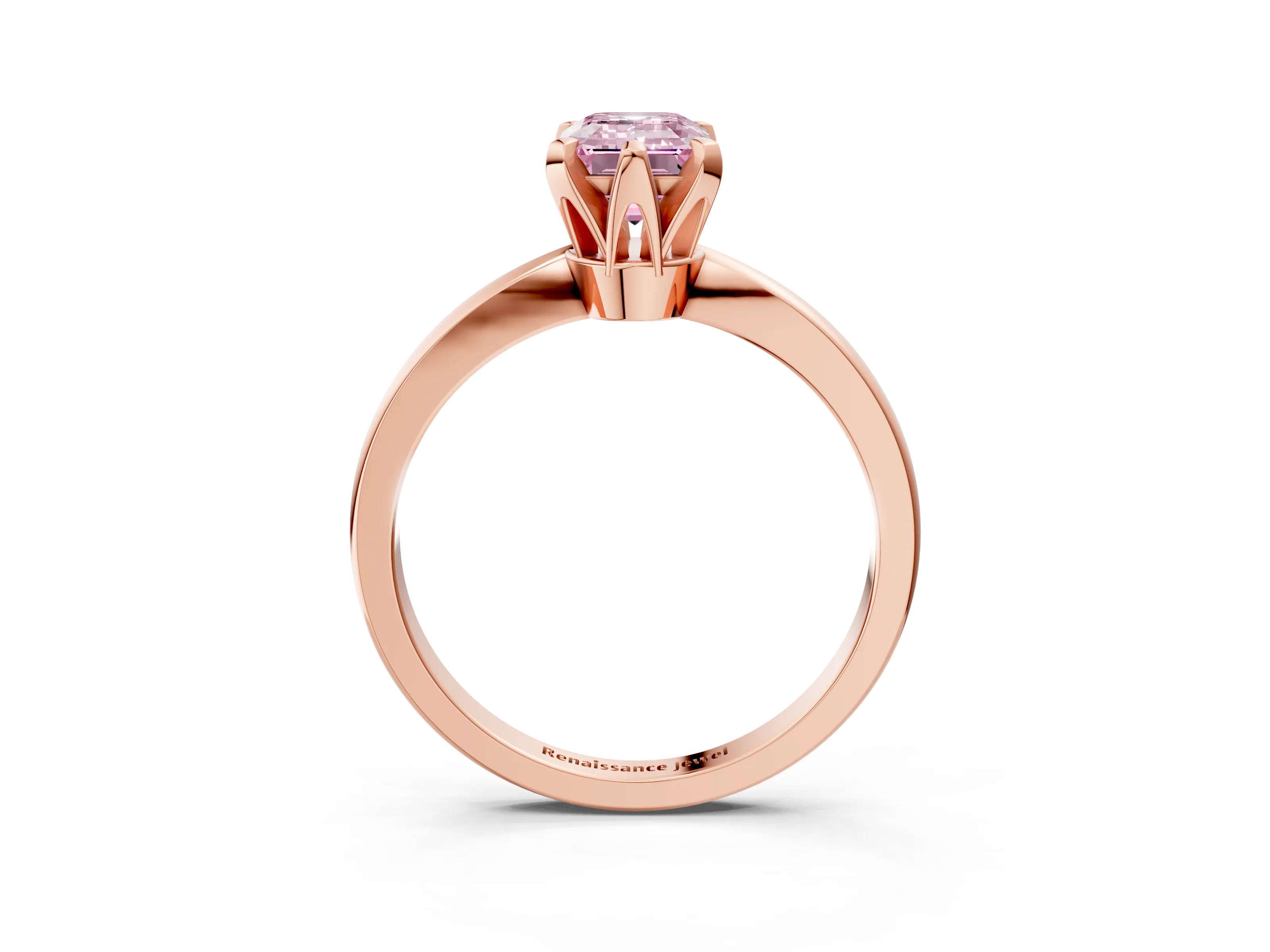 Rose gold Fancy Pink Emerald Cut Solitaire Engagement Ring with Six-Prong Setting and Tapered Band_3