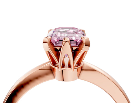 Rose gold Fancy Pink Emerald Cut Solitaire Engagement Ring with Six-Prong Setting and Tapered Band_4