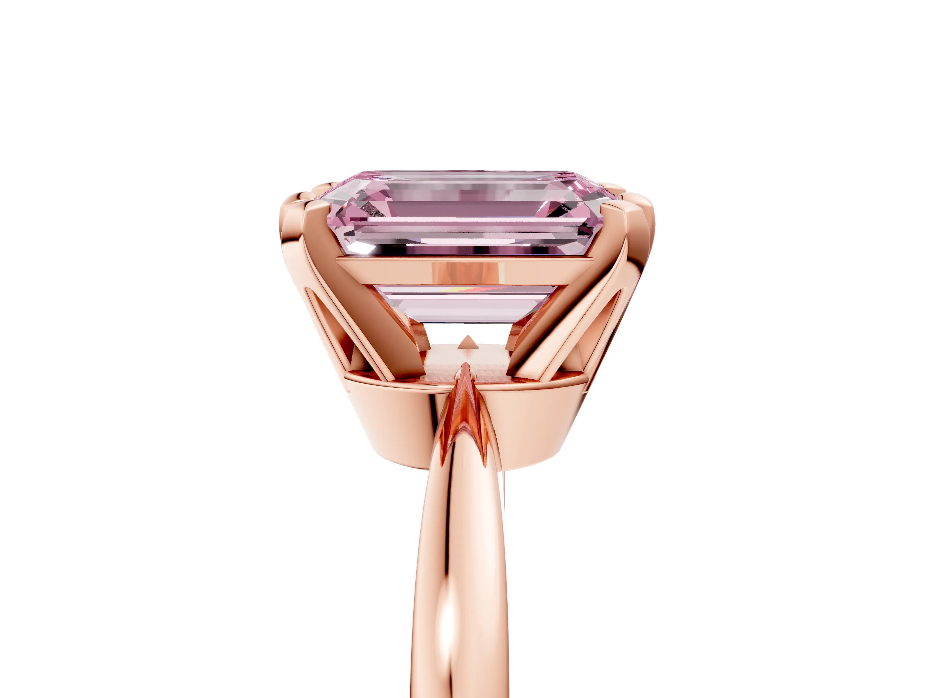 Rose gold Fancy Pink Emerald Cut Solitaire Engagement Ring with Six-Prong Setting and Tapered Band_5