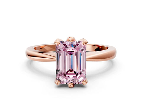 Rose gold Fancy Pink Emerald Cut Solitaire Engagement Ring with Six-Prong Setting and Tapered Band