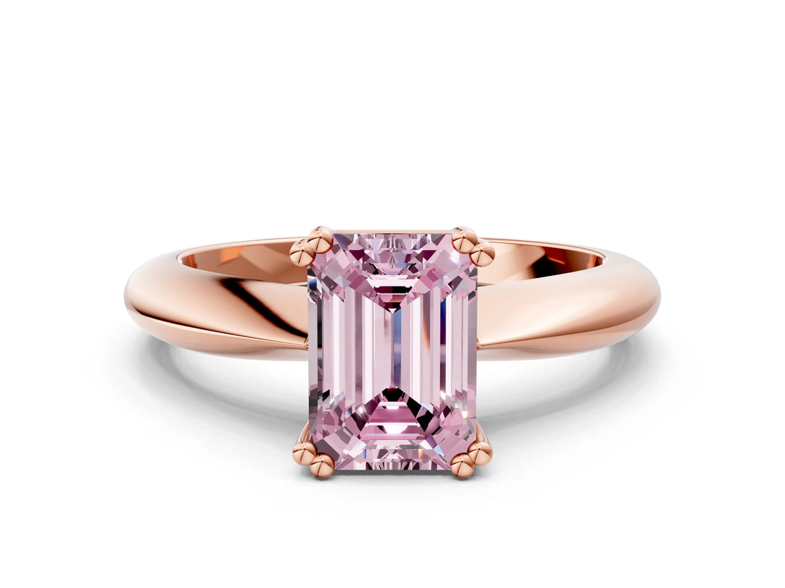 Rose gold Fancy Pink Emerald  Cut Solitaire Engagement Ring with Tapered Band and Four-Prong Setting