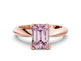 Rose gold Fancy Pink Emerald  Cut Solitaire Engagement Ring with Tapered Band and Four-Prong Setting