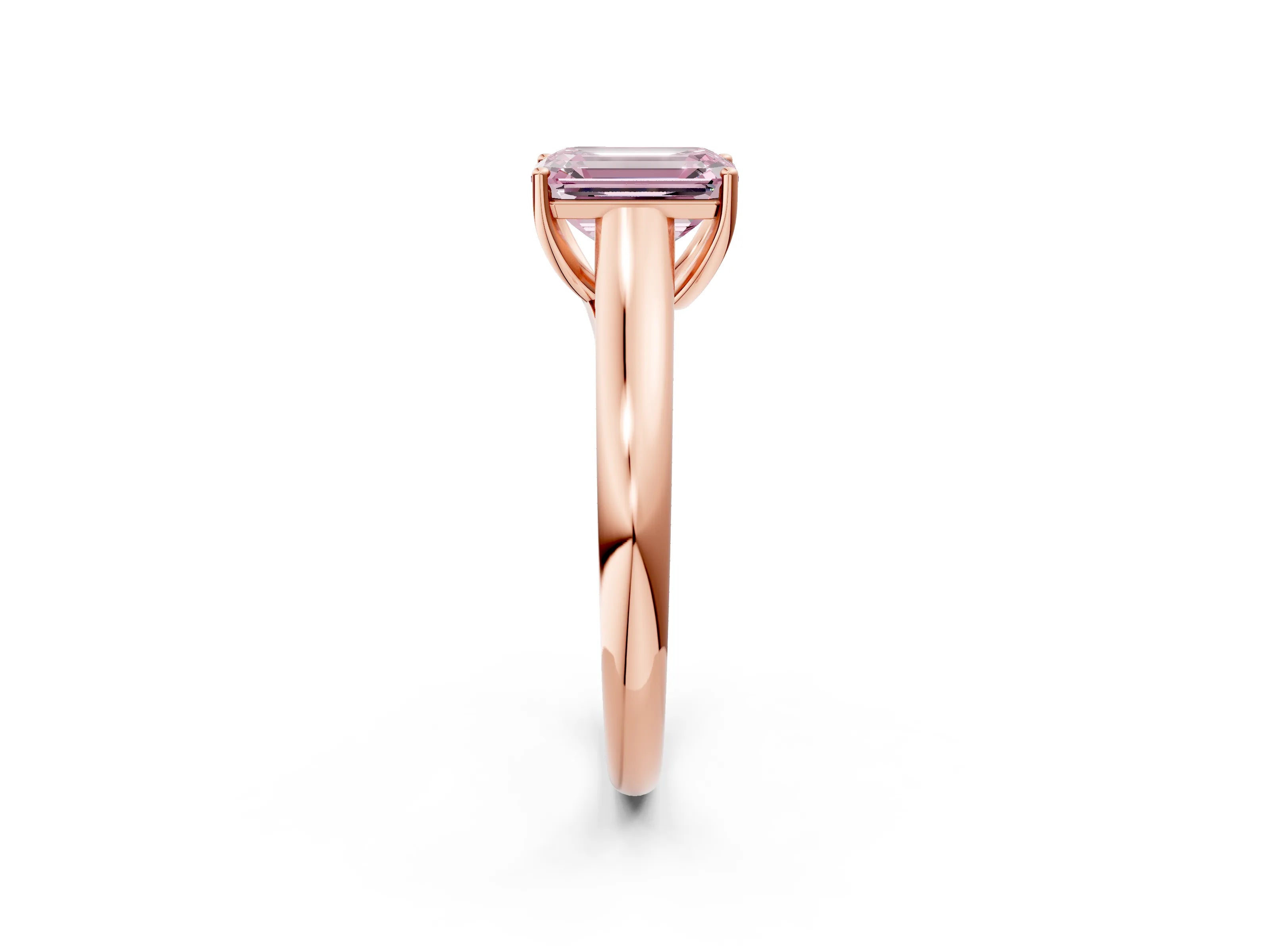 Rose gold Fancy Pink Emerald Cut Solitaire Engagement Ring with Tapered Band and Four-Prong Setting_5